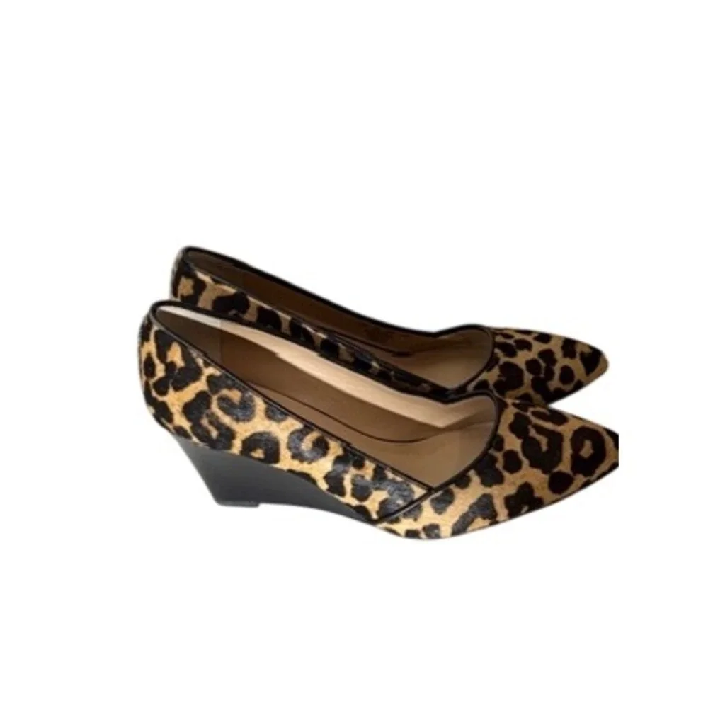 Franco Sarto Frankie 2 Leopard Print Calf Hair Wedge Pumps Tan Black Womens 7.5M